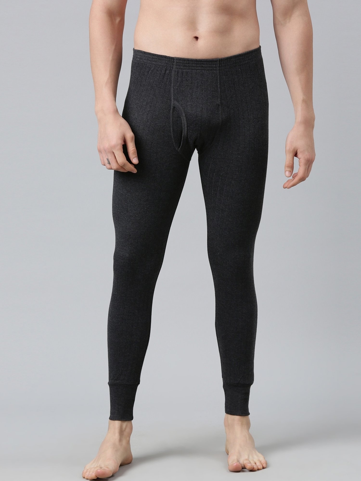 Dixcy Josh Dark Grey Melange Cotton Skinny Fit Thermal Bottoms