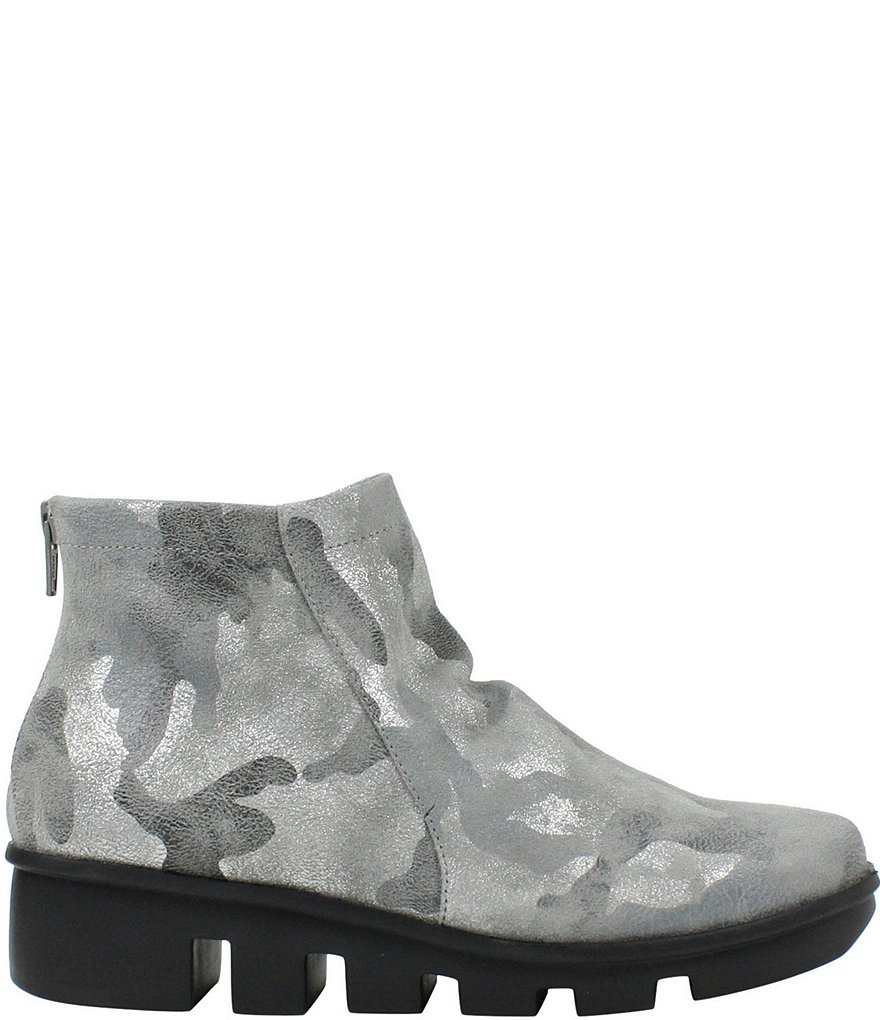 L'Amour Des Pieds Hadirat Camo Print Leather Lug Sole Wedge Ankle Booties
