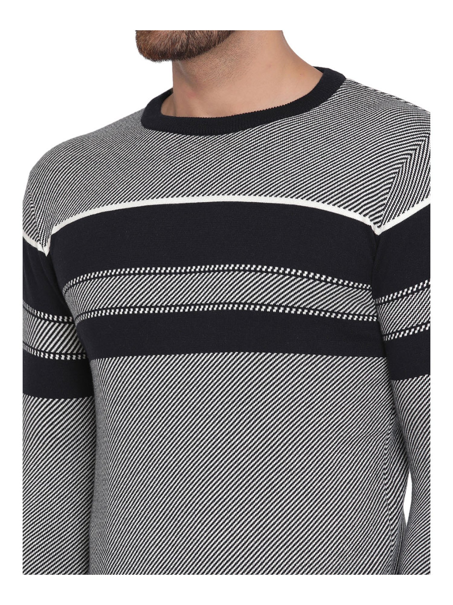 METTLE Navy Striped Round Neck Sweater