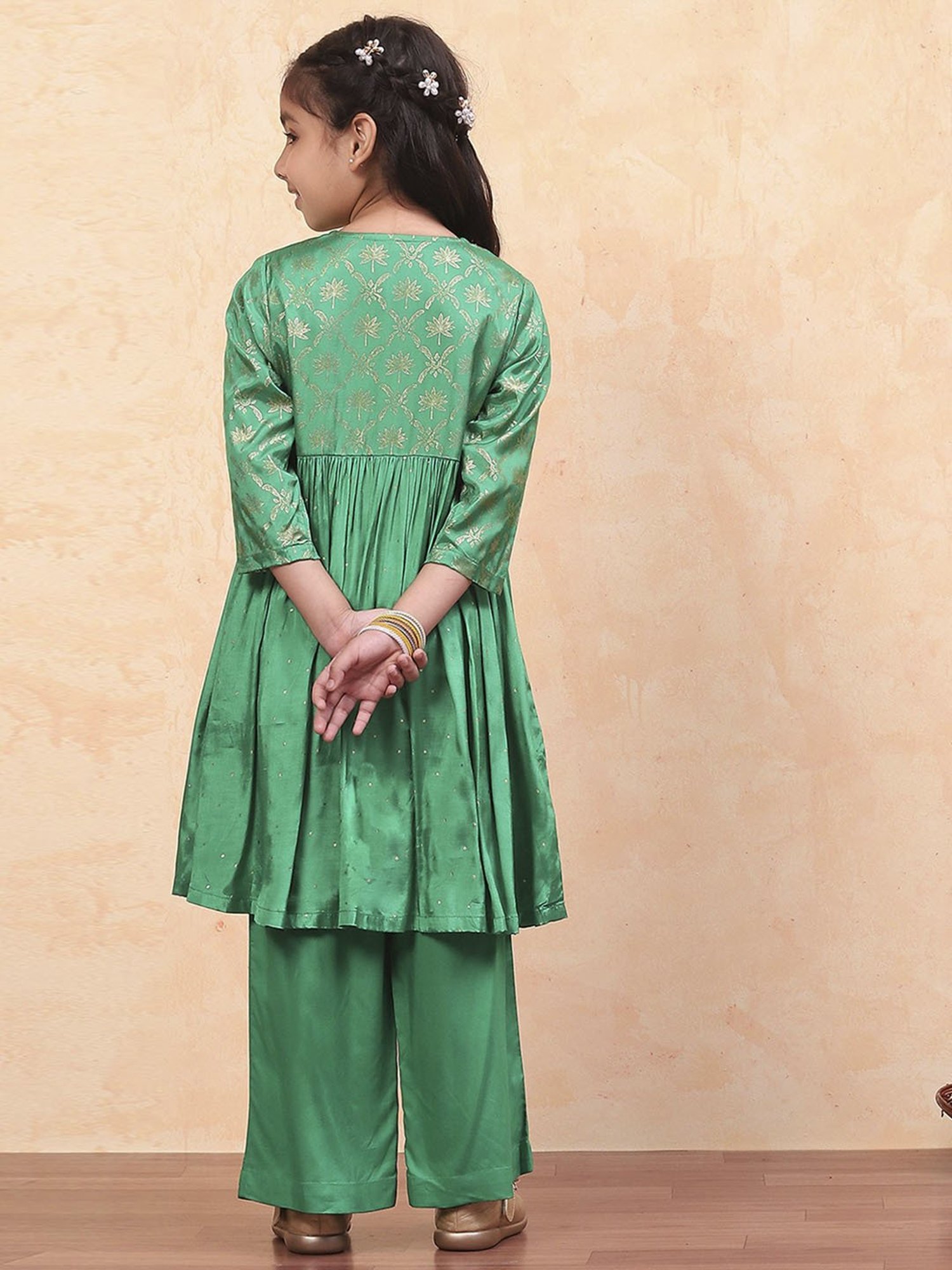 Biba Girls Green Floral Print Suit Sets