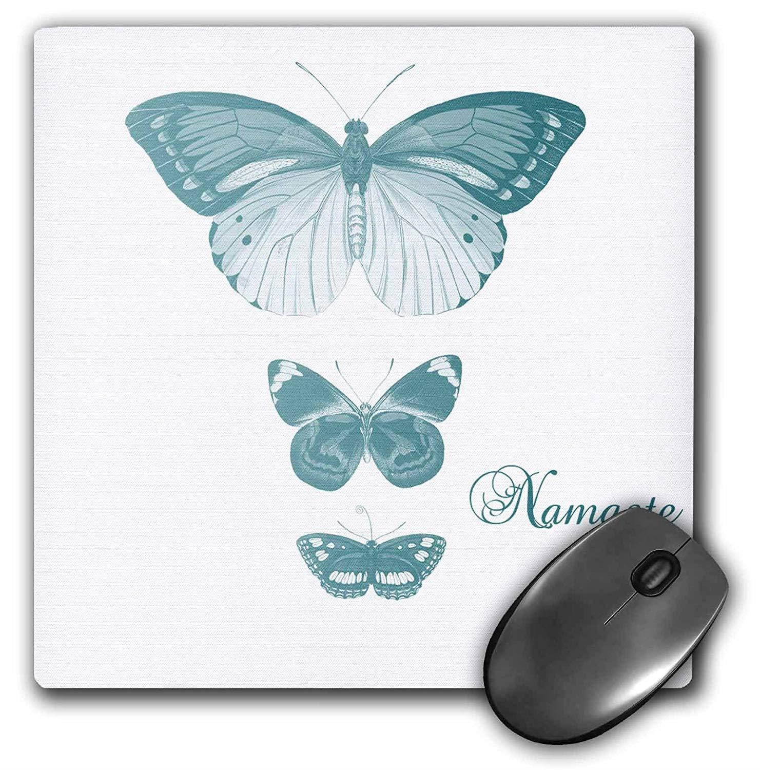 3dRose Namaste Pretty Blue Butterflies Inspirational Art - Mouse Pad, 8 by 8" (mp_130544_1)