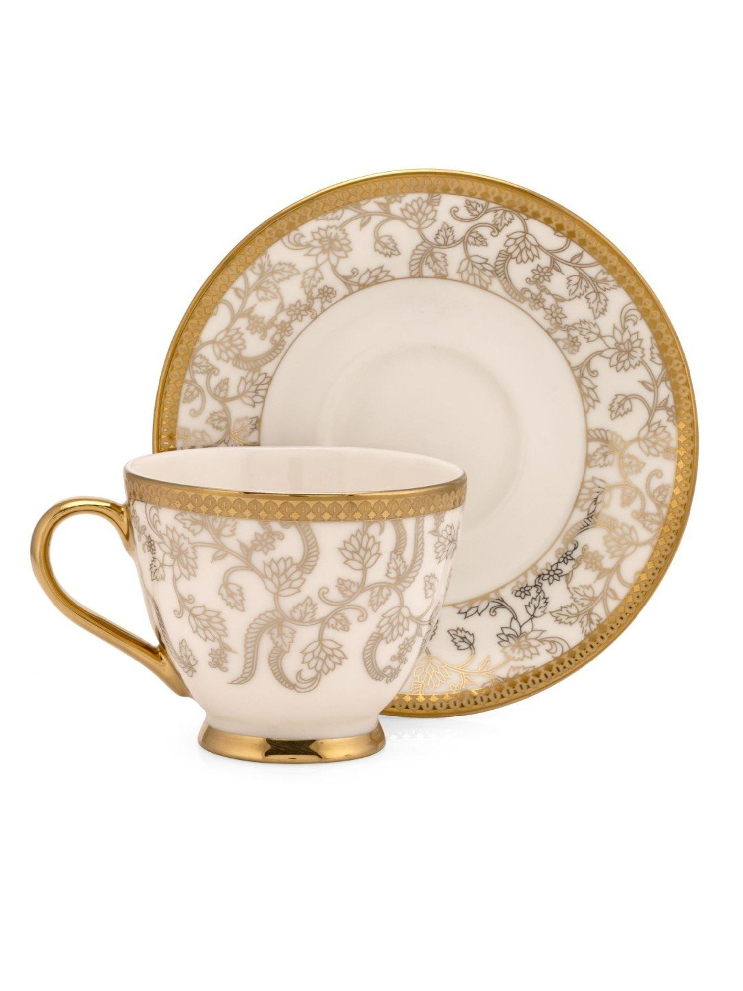 Clay Craft Fine Printed Gold Ceramic Cup & Saucer 180 ml - Set of 12
