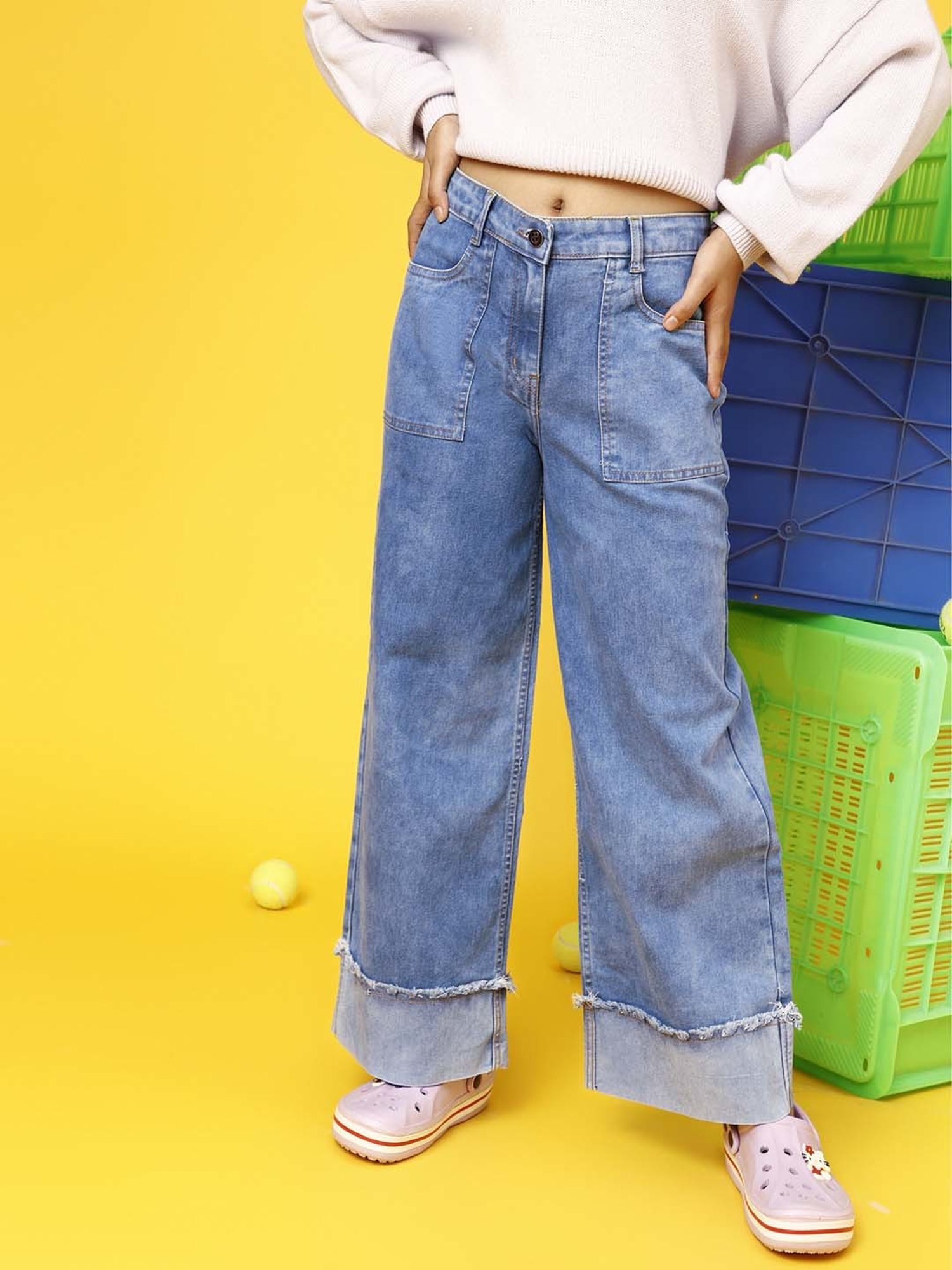 Tales & Stories Girls Blue Wide Fit Jeans