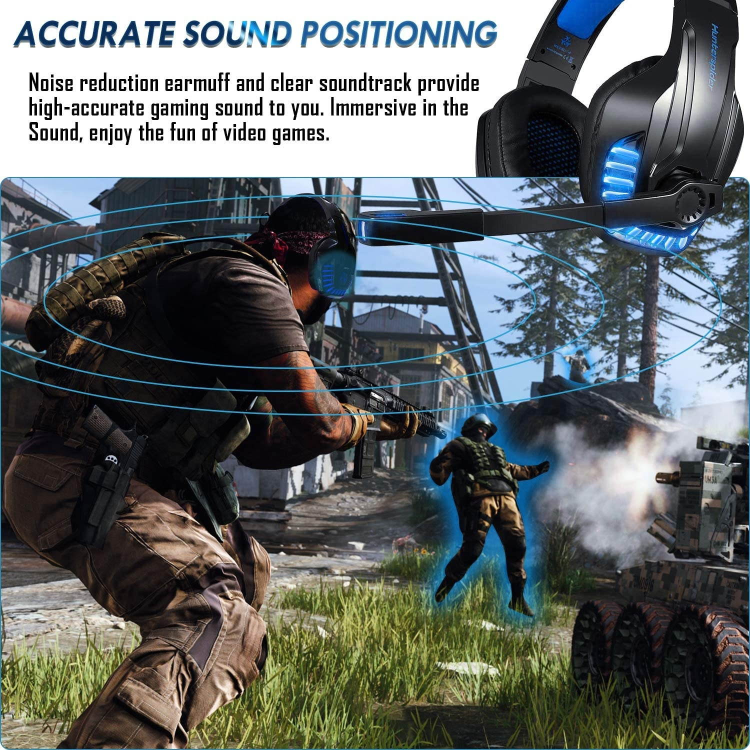 Galopar Gaming Headset Stereo Over-Ear Headset with Surround Bass Sound, Noise Canceling Mic & LED Light PS4 Headset, Over-Ear Headphone for PS4/Xbox One/Nintendo Switch/PC/Laptop/Mobile-Blue