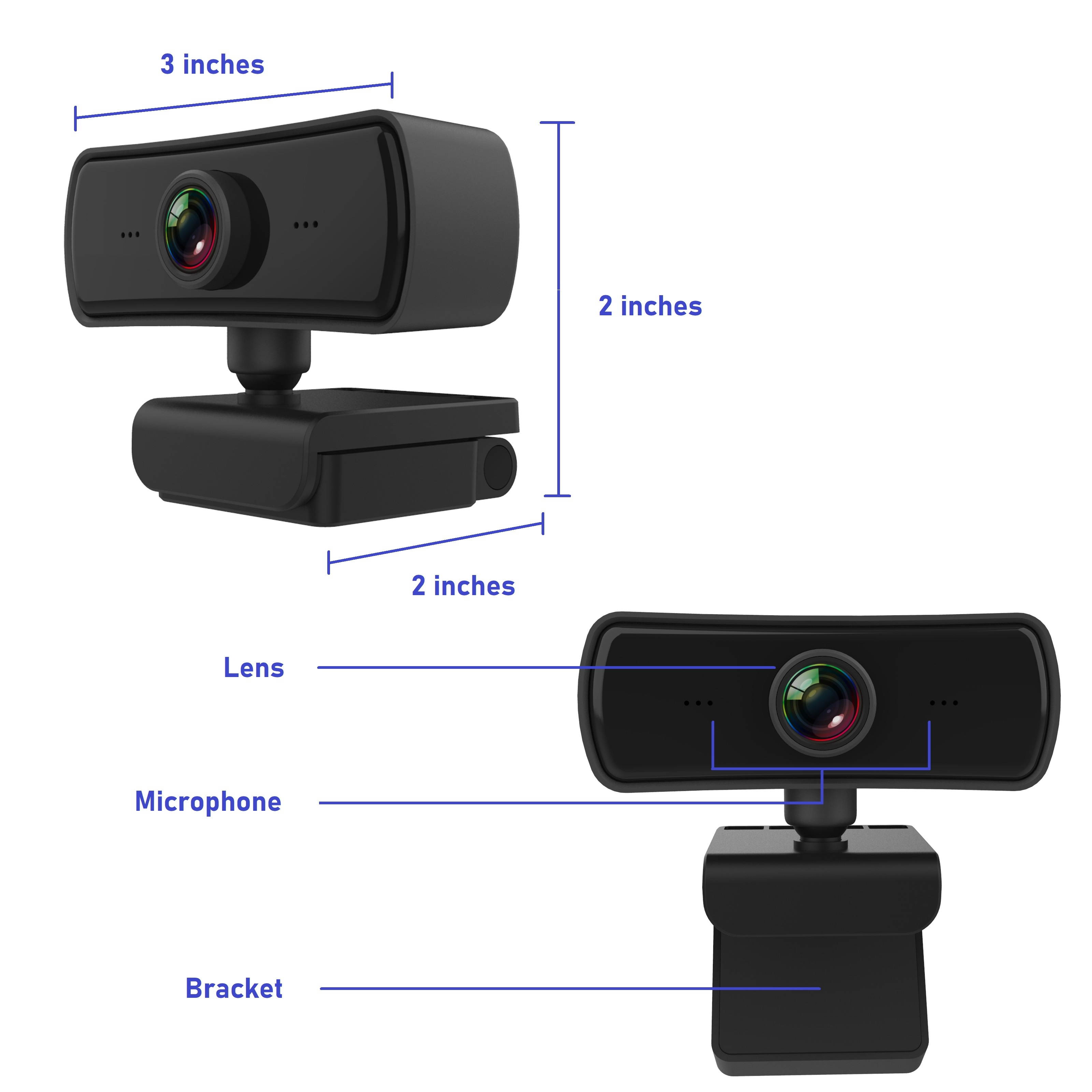 Dartwood 2K QHD USB Webcam with Built-in Microphone and Lens Cover - Ideal for Conferences and Presentations