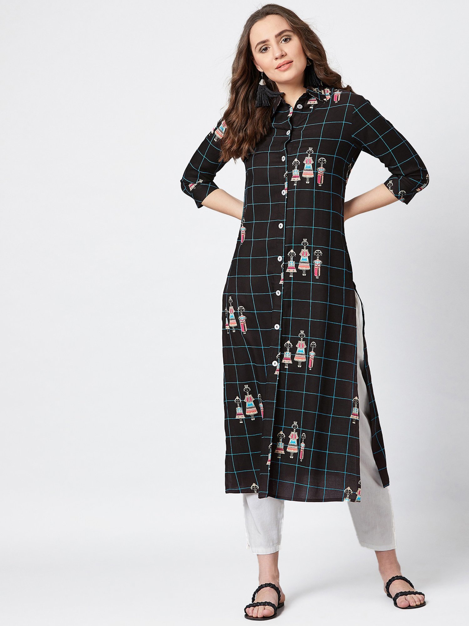 PANIT Black Printed Straight Kurta