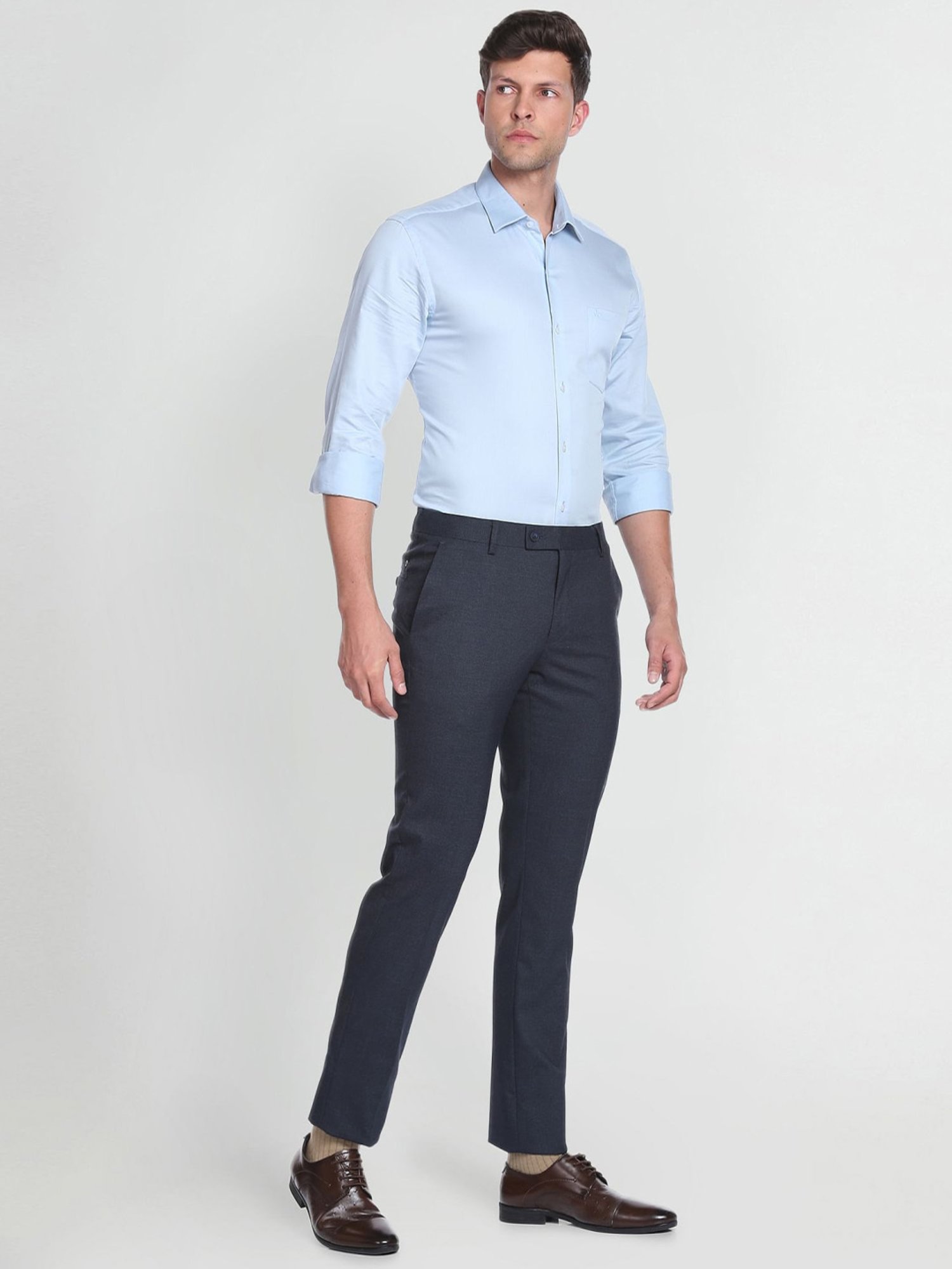 Arrow Blue Regular Fit Texture Trousers