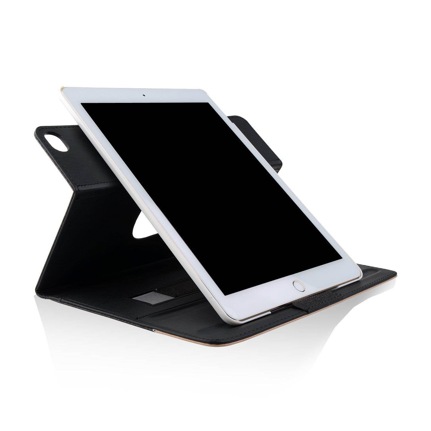 Thankscase Case for iPad Air 2, Rotating Case Smart Cover with Great Pattern,Swivel Case Bulid-in Wallet Pocket and Hand Strap for iPad Air 2.(Lace Black Gold)