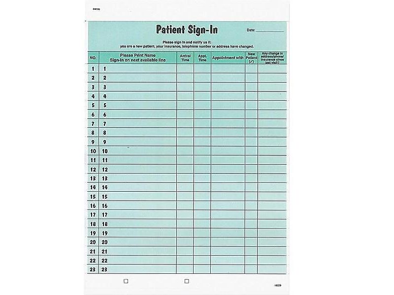 Tabbies Patient Sign-In Label Forms 8 1/2 x 11 5/8 125 Sheets/Pack Green 14532