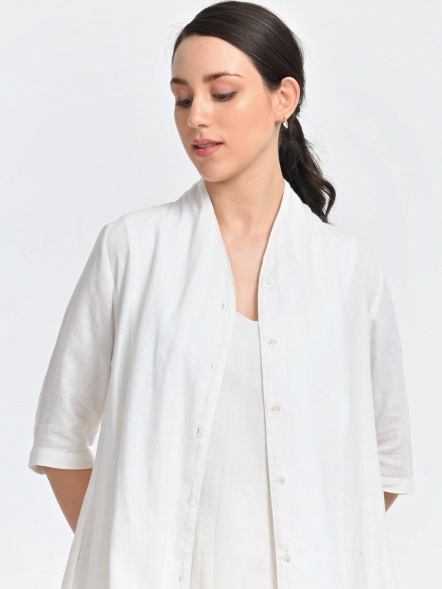 Saltpetre Cream 3 Piece Overlay Long Shirt With Top And Trousers Co-ords Set