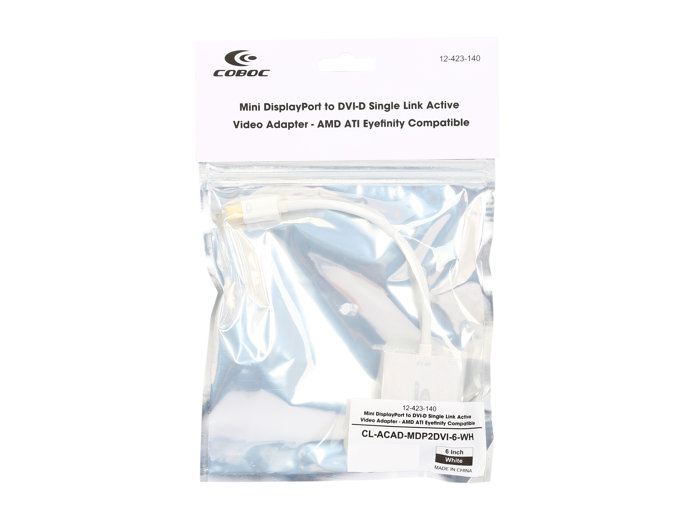 Coboc CL-AD-MDP2DVI-6-WH Mini DP DisplayPort to DVI Video Adapter Converter Compatable with Thunderbolt MacBook