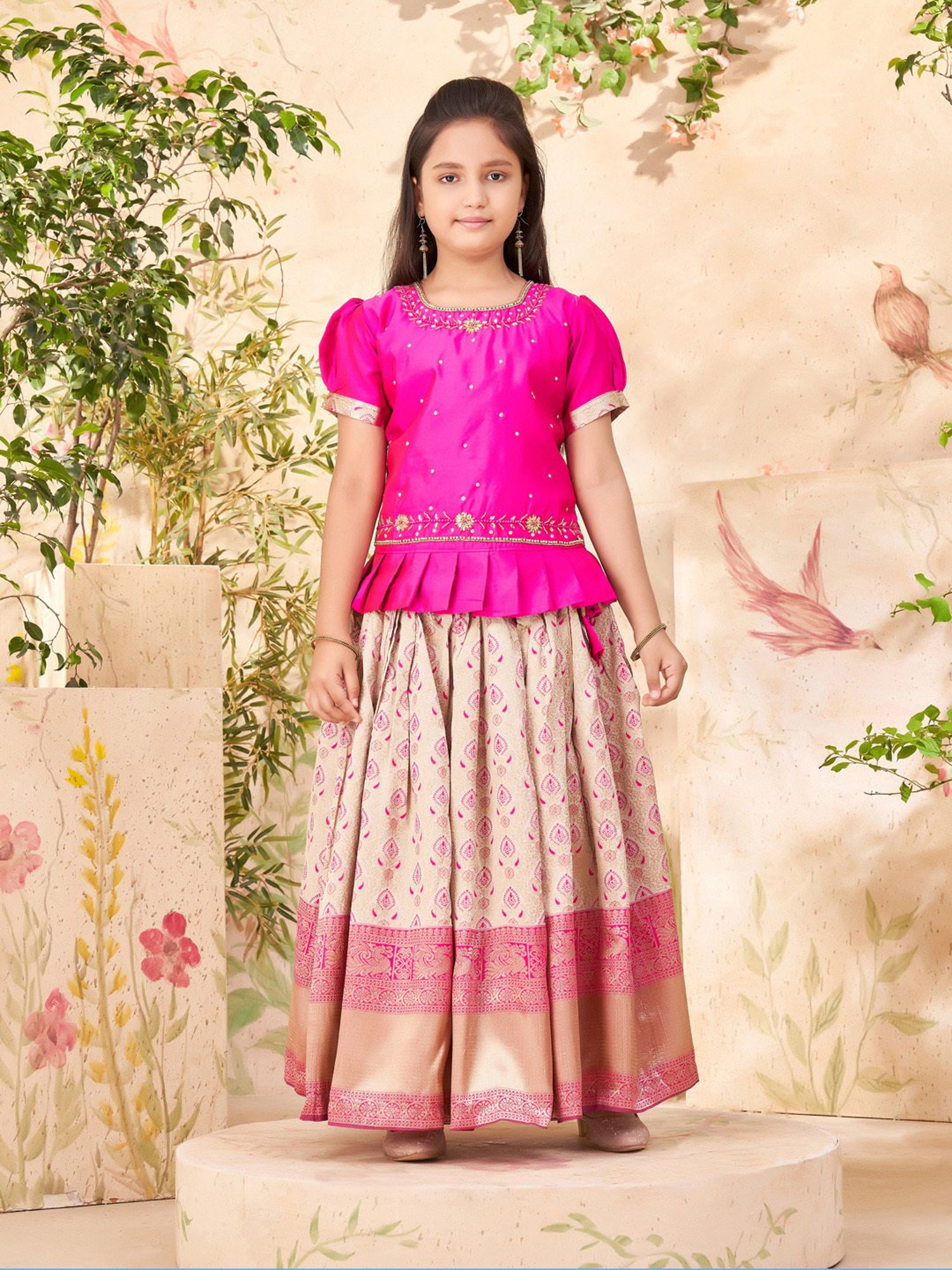A Little Fable Kids Blue Printed Lehenga with Choli & Dupatta