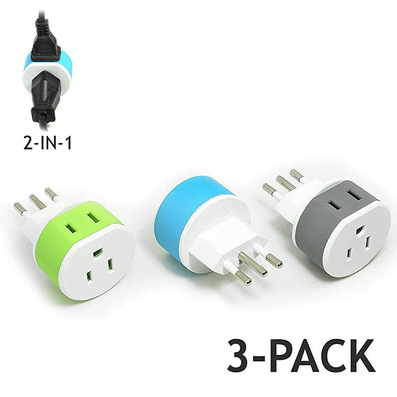 Uruguay Power Plug Adapter by OREI with 2 USA Inputs Travel 3 Pack Type L US12ASafe Grounded Use with Cell Phones Laptop Camera Chargers CPAP and More