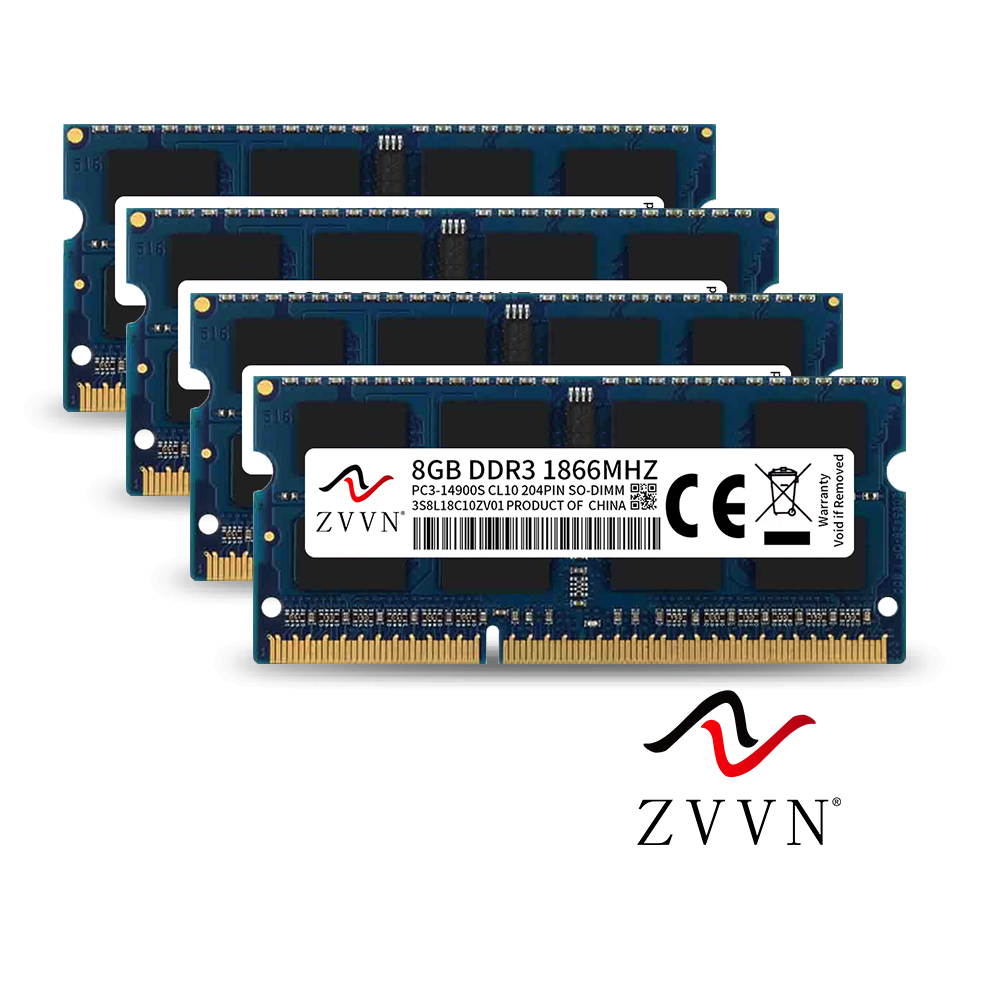 ZVVN 32GB Kit (32x 8GB) DDR3 1866 (PC3 14900) 204-Pin 1.5V SO-DIMM RAM Laptop Notebook Memory Blue Model 3S8L18C10ZV04