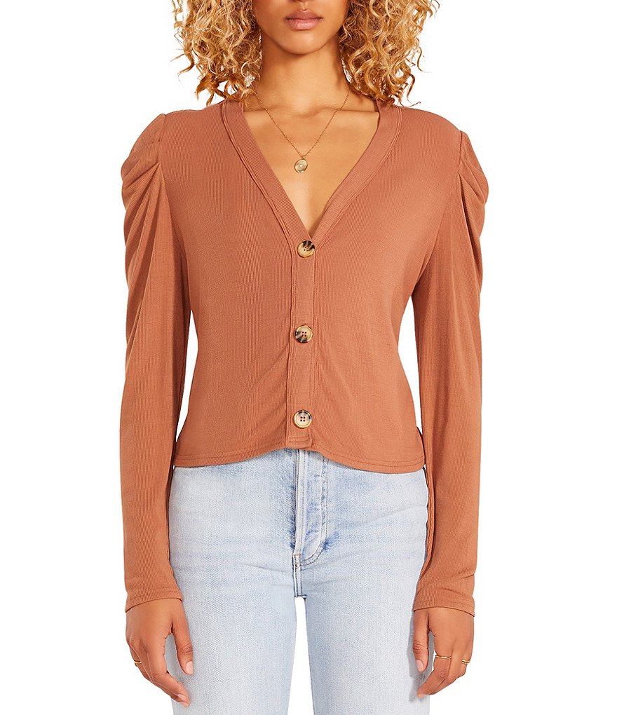 BB Dakota by Steve Madden Puffing Long Sleeve V-Neck Season Cardigan Top
