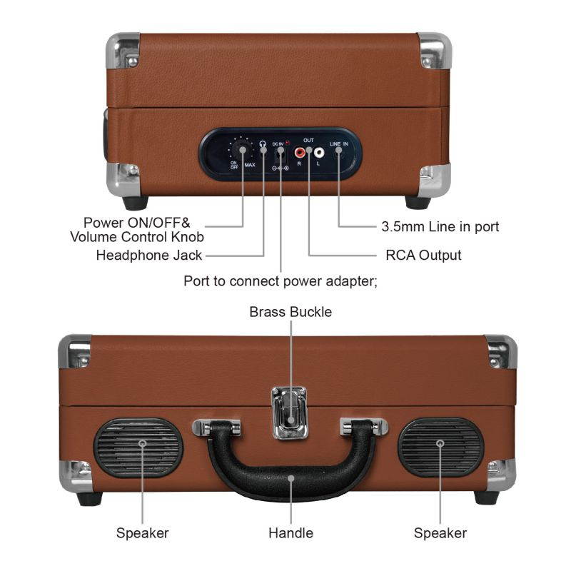 LP&No.1 Portable Suitcase Turntable with Stereo Speaker,3 Speeds Belt-Drive Vinyl Record Player Blue