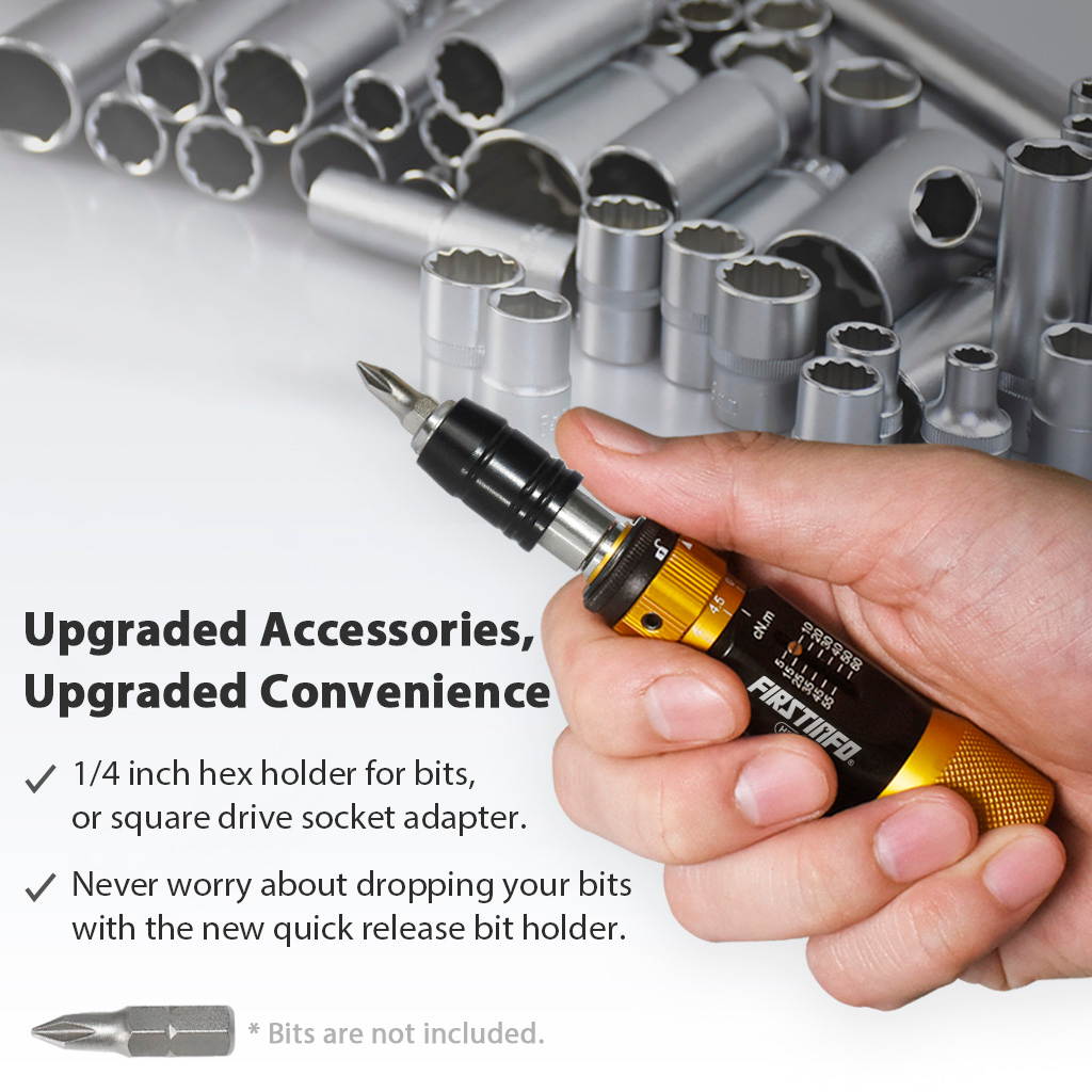 FIRSTINFO Ultra Precision Certified Torque Limiting Screwdriver, 1/4 Inch Universal Hex Quick Release Bit Holder, 5-60 cNm (0.05-0.6 Nm)