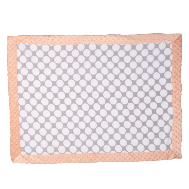Bacati - Grey Dots with Solid Border Blanket (Grey Dots/Coral Pink Border)