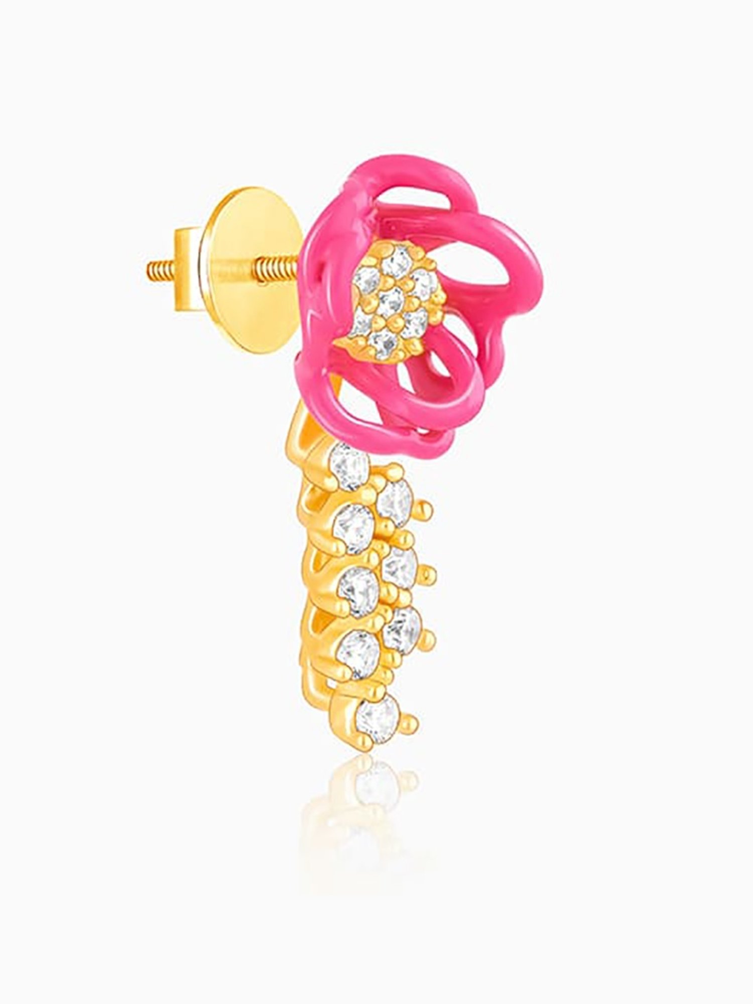 GIVA 92.5 Sterling Silver Bhumi Golden Hot Pink Brahma Kamal Drop Earrings