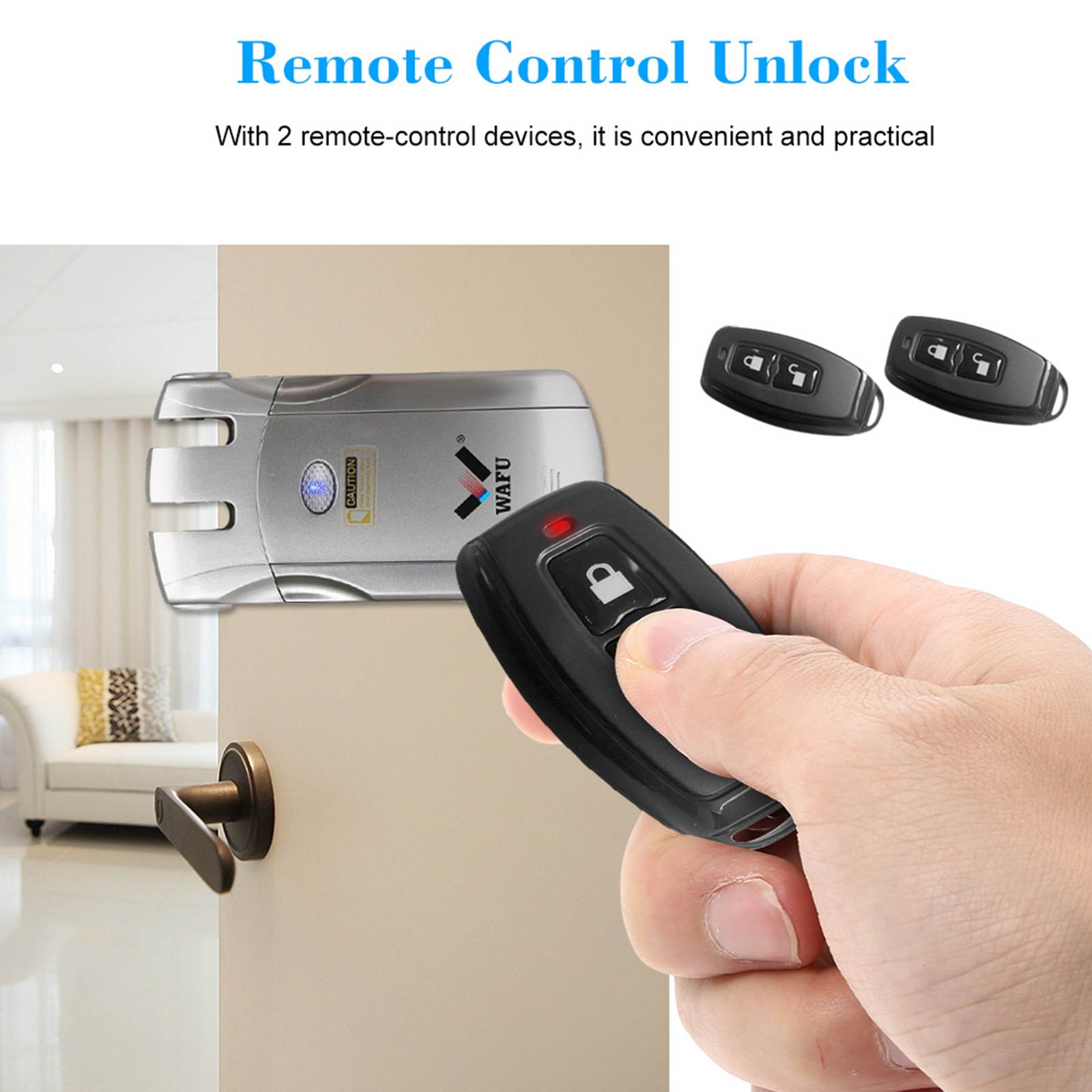 WAFU WF-018 Wireless Remote Control Lock Security Invisible Keyless Door Entry Intelligent Lock Zinc Alloy Metal Smart Door Lock with 2 Remote Keys Smart Home Villa Office Access Control Security