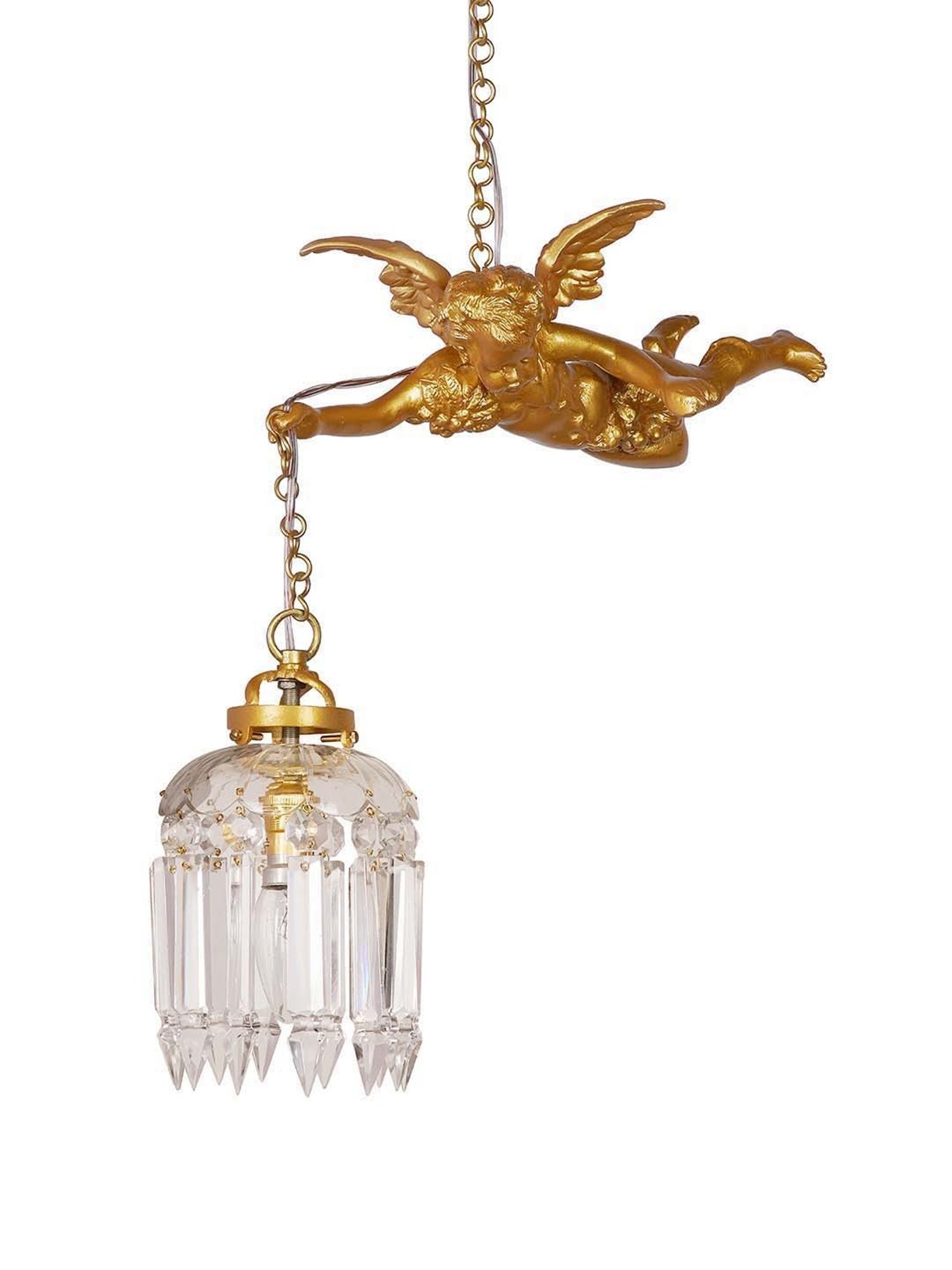Fos Lighting Antique Gilded Cherub Golden & Transparent Aluminium Pendant Light - Set of 1