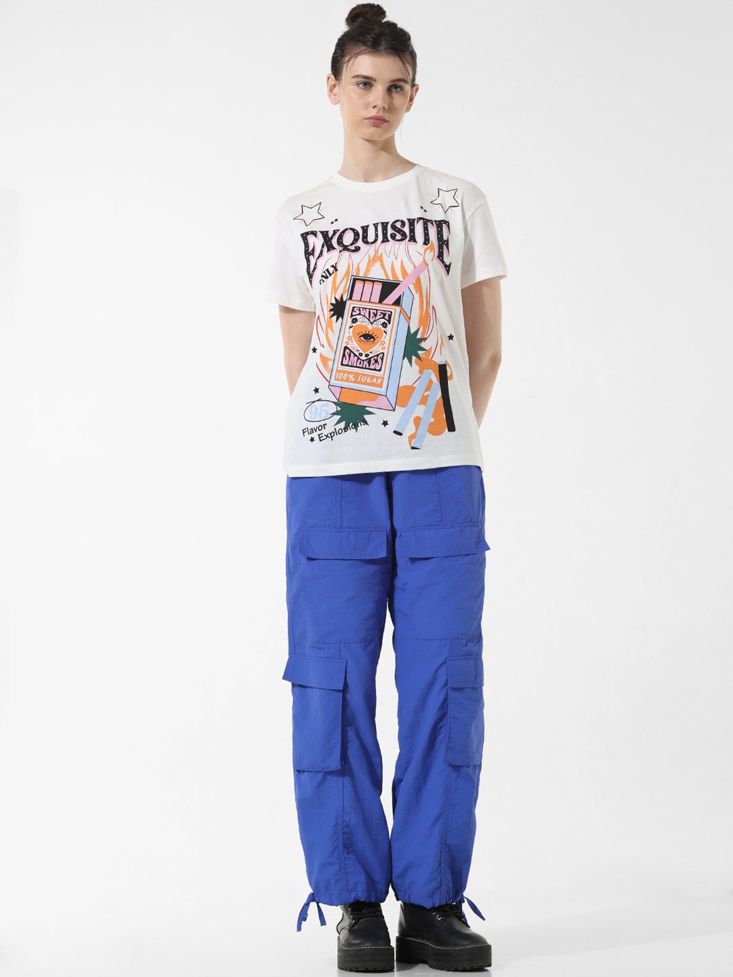 Only White Cotton Graphic Print T-Shirt