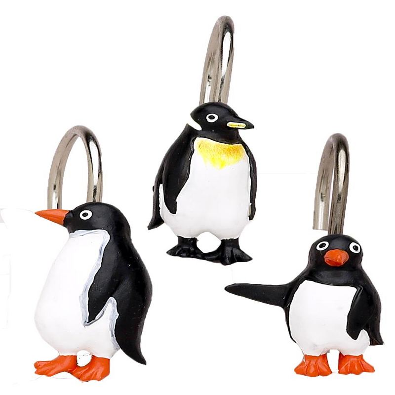 Carnation Home Fashions "Arctic Penguins" Resin Shower Curtain Hooks Set of 12 - Multicolor
