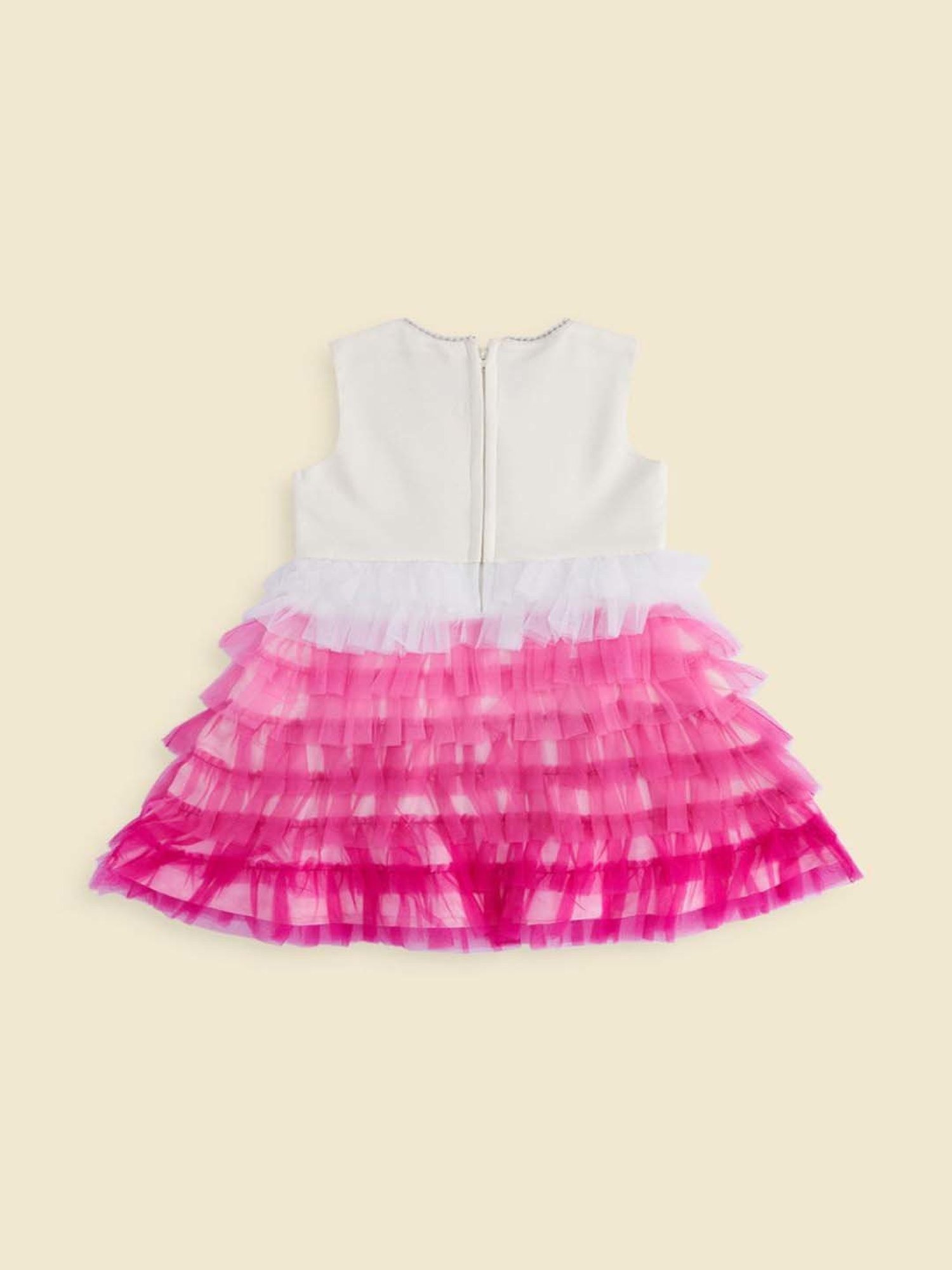 Pantaloons Junior Kids White & Fuchsia Pink Cotton Color Block Dress