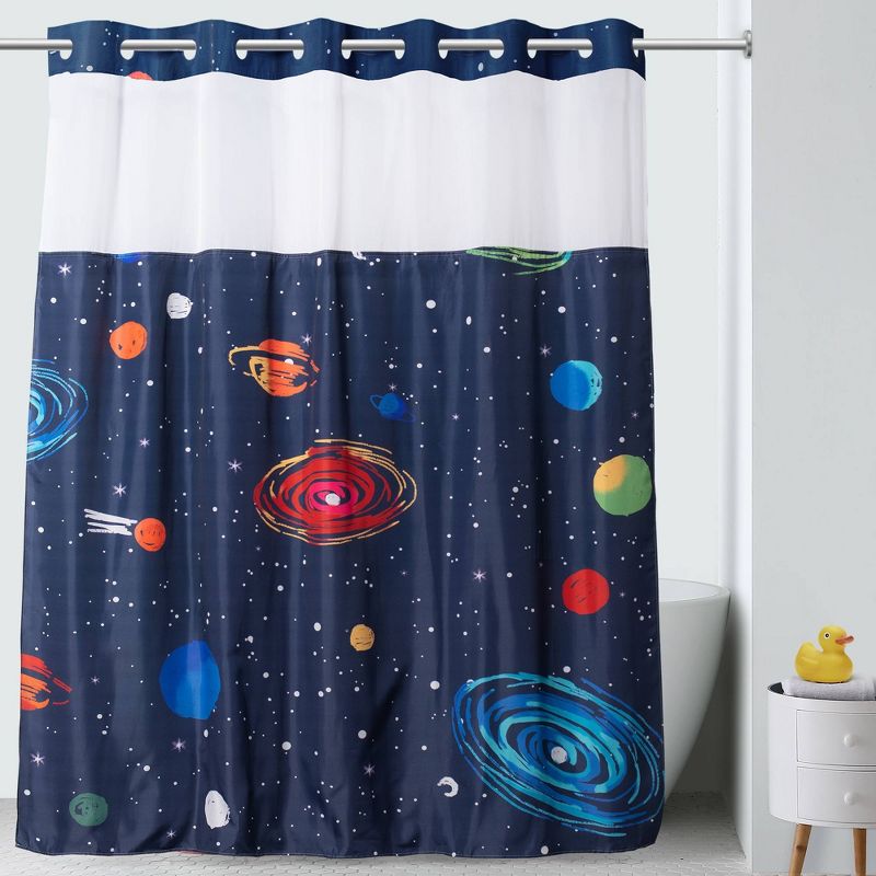 71"x74" Space Shower Curtain with PVC Storage Pocket Liner - Hookless