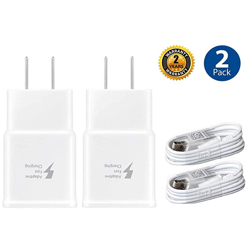 Adaptive Fast Charger Kit 2 Pack Fast Charging Adapter Travel Charger + 2 Micro USB Data cablesWall Charger for Samsung Galaxy S7S7 EdgeS6Note54 S3White