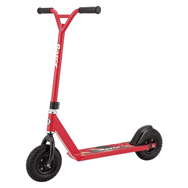 Razor Pro Kick Push Aluminum Heavy duty Outdoor Off Road Dirt Portable Scooter with Rubber Grip Handlebars and Rear Brakes, Red