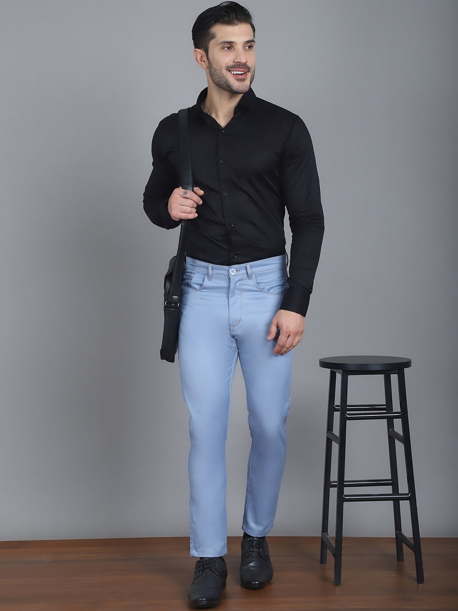 Jainish Blue Tapered Fit Trousers