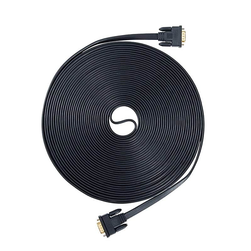 15M Ultra Thin Flat Type Computer Monitor VGA Cable Standard 15 Pin Male to Male VGA Wire 50 Feet