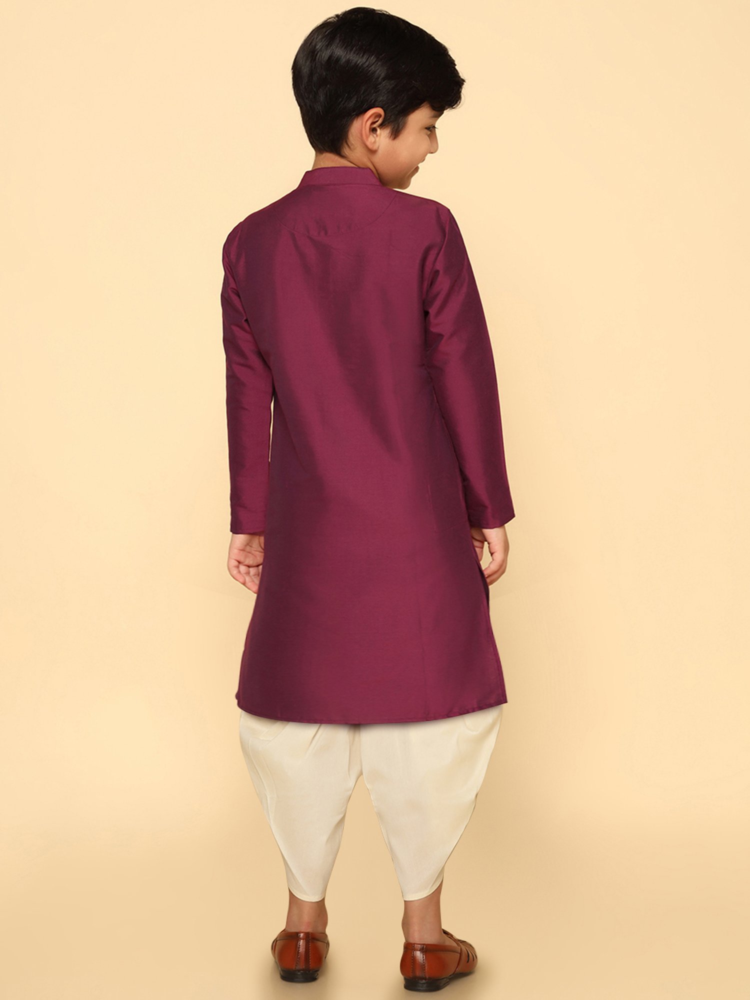 KISAH Kids Magenta & Cream Solid Full Sleeves Kurta with Dhoti