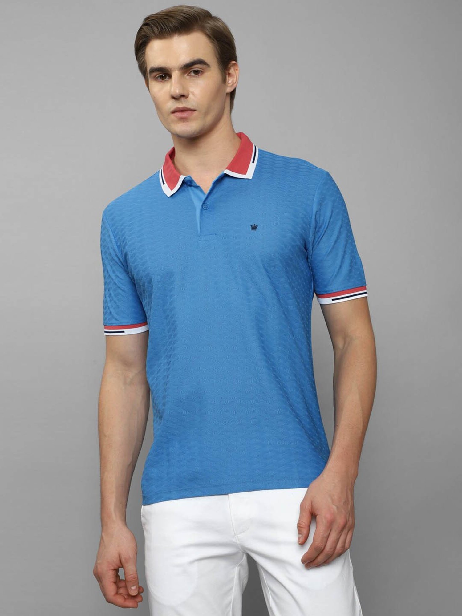 Louis Philippe Sport Blue Cotton Regular Fit Texture Polo T-Shirt