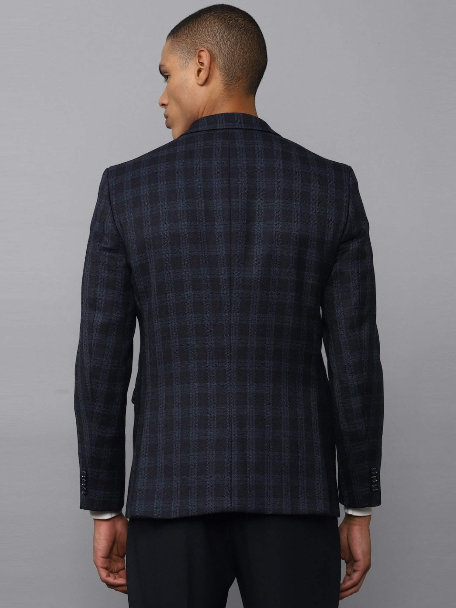 Allen Solly Navy Slim Fit Checks Blazer