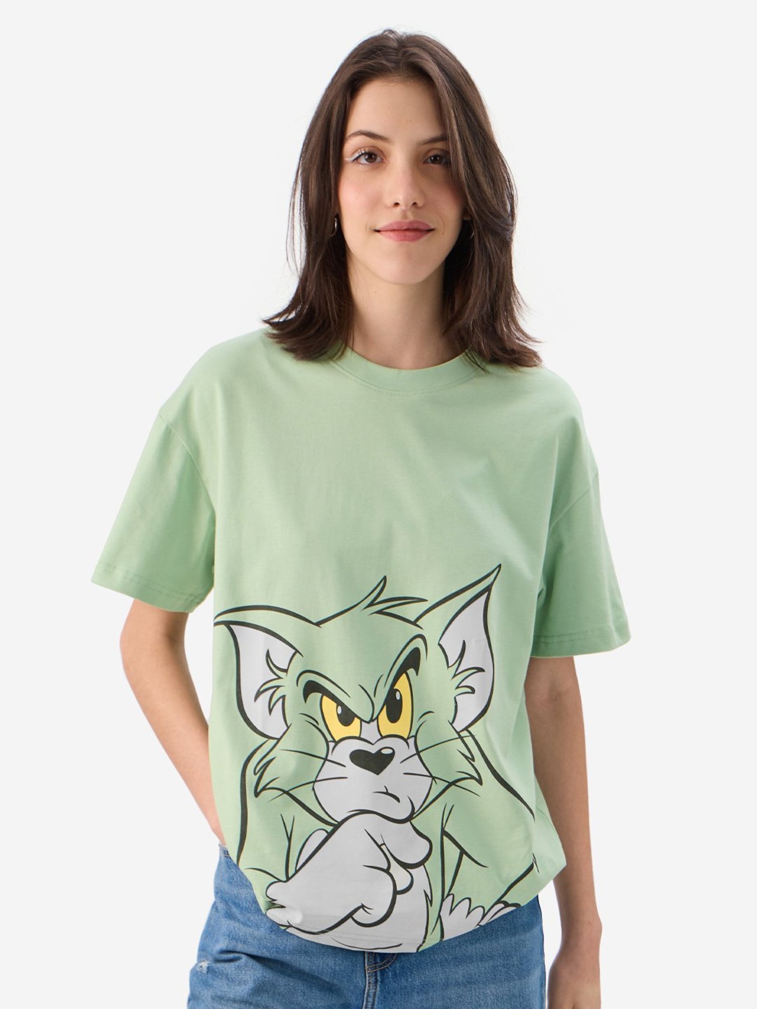 The Souled Store Mint Green Cotton Printed Oversized T-Shirt