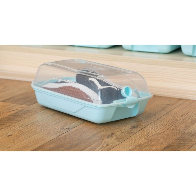 Blue Plastic Shoe Box Storage Container with Clear Lid, Set of 3