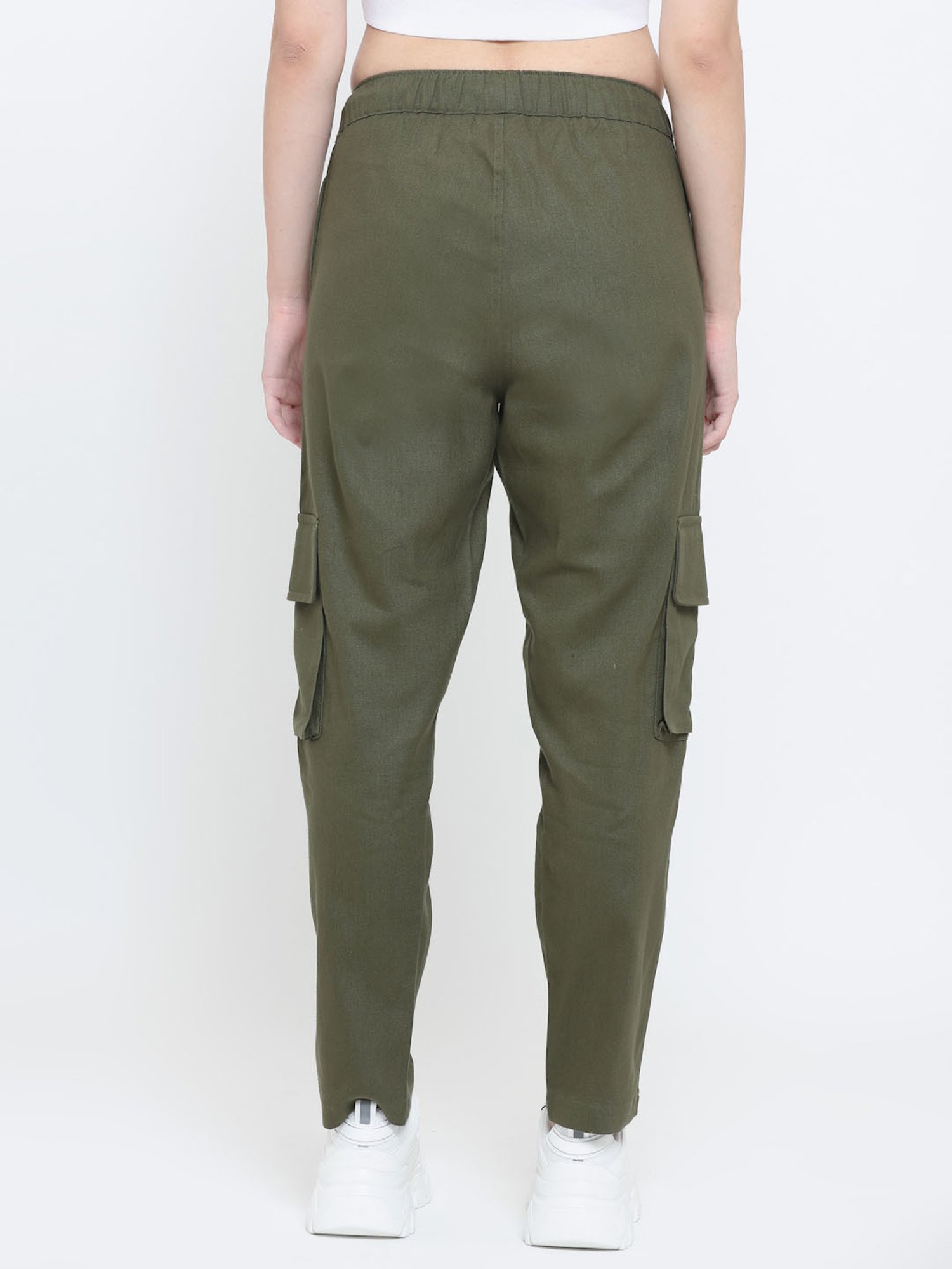 EVERDION Olive Cotton Regular Fit Mid Rise Cargo Pants