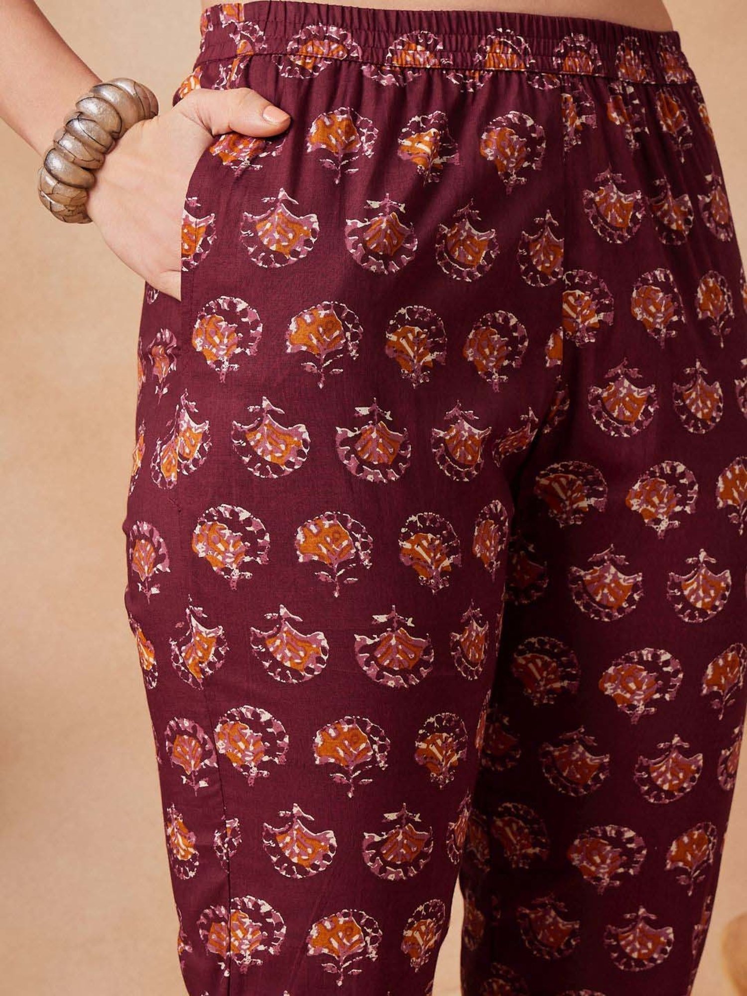 Inweave Maroon Cotton Printed Top & Pant Set