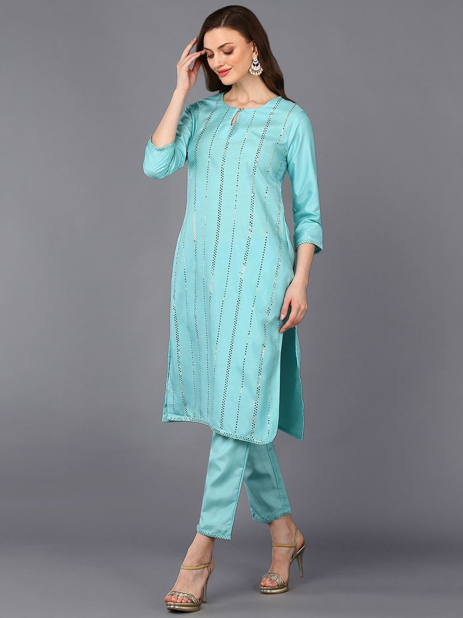 Vaamsi Blue Embellished Kurta Pant Set With Dupatta