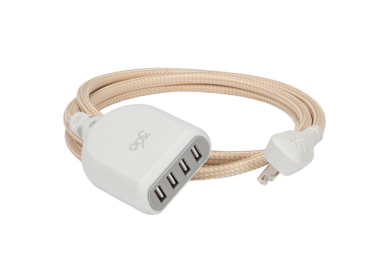 360 Electrical 360624 Habitat4.8 Braided w/ 4.8A 4-Port USB Extension Cord, 6 ft, Gold