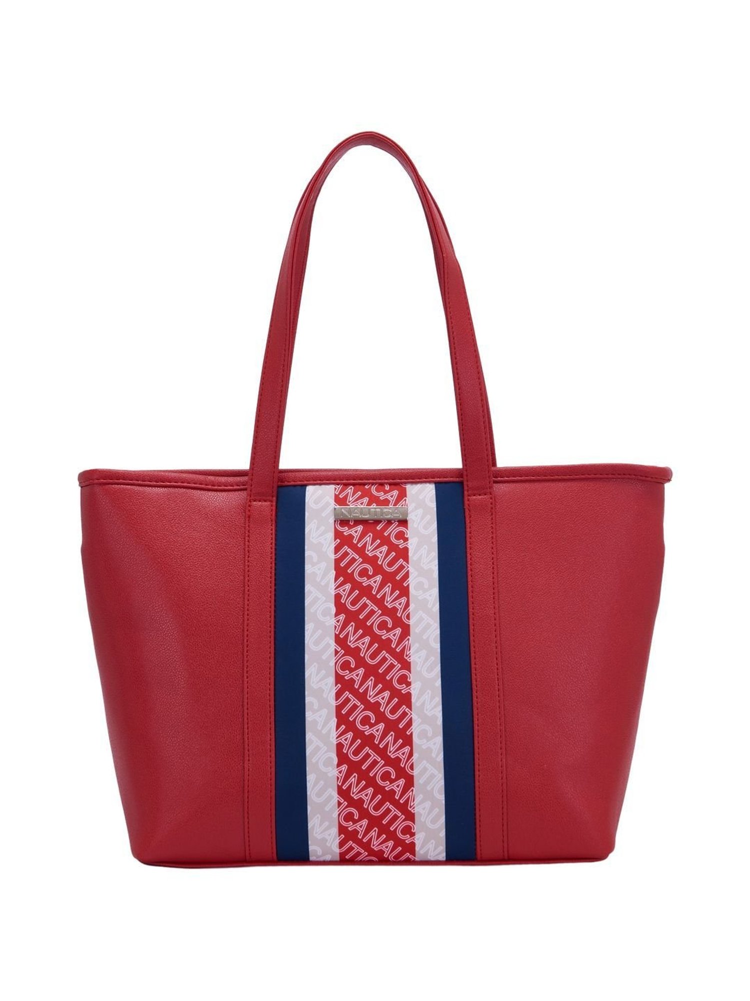 Nautica Red Printed Medium Tote Handbag