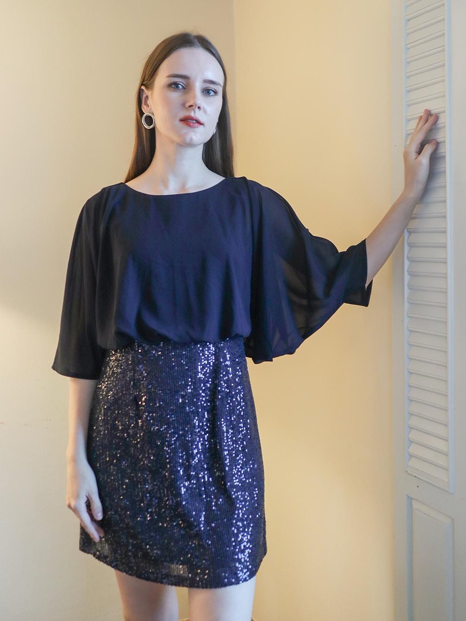 Zink London Navy Embellished A Line Dress