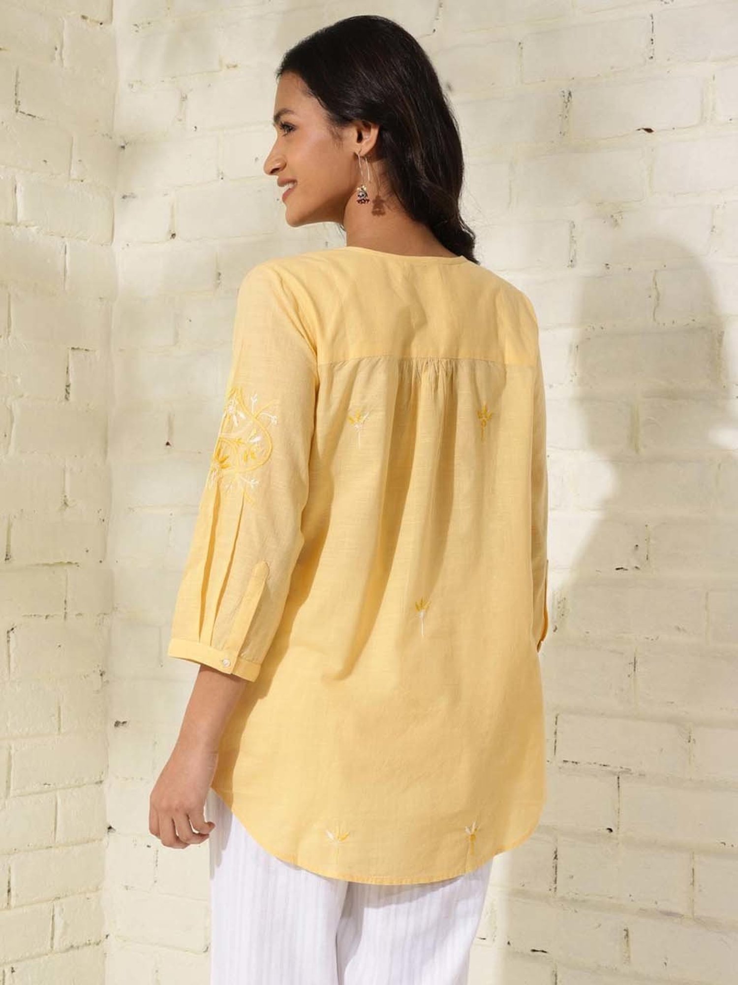 Fabindia Yellow Cotton Embroidered Tunic