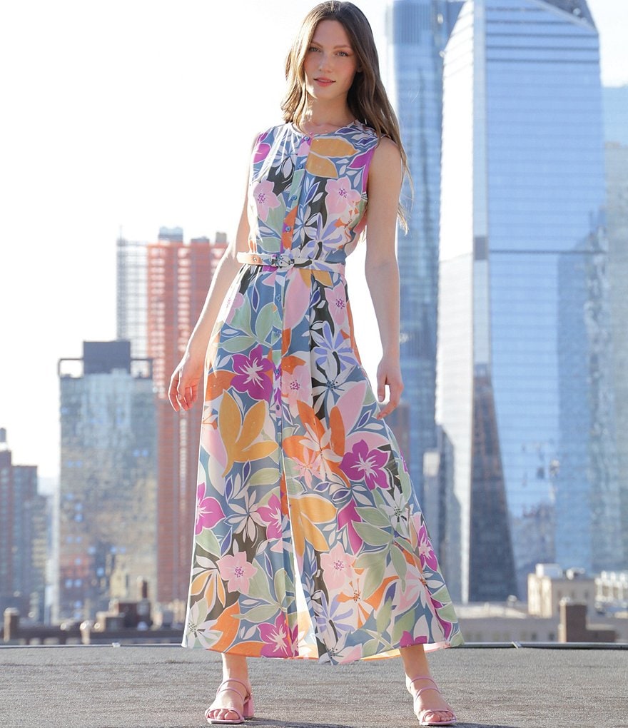 Donna Morgan Floral Belted Maxi Ankle Length Dress