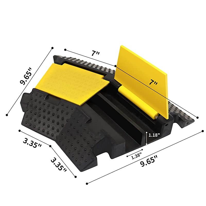 4 Pack 2Channel LeftTurn Rubber Cable Protector Ramp Corners 45 Degree for Cord Hose Track Protective Cover Ramps Driveway Traffic Speed Bumps Wires Concealer for Garage Parking Lot RV SUV