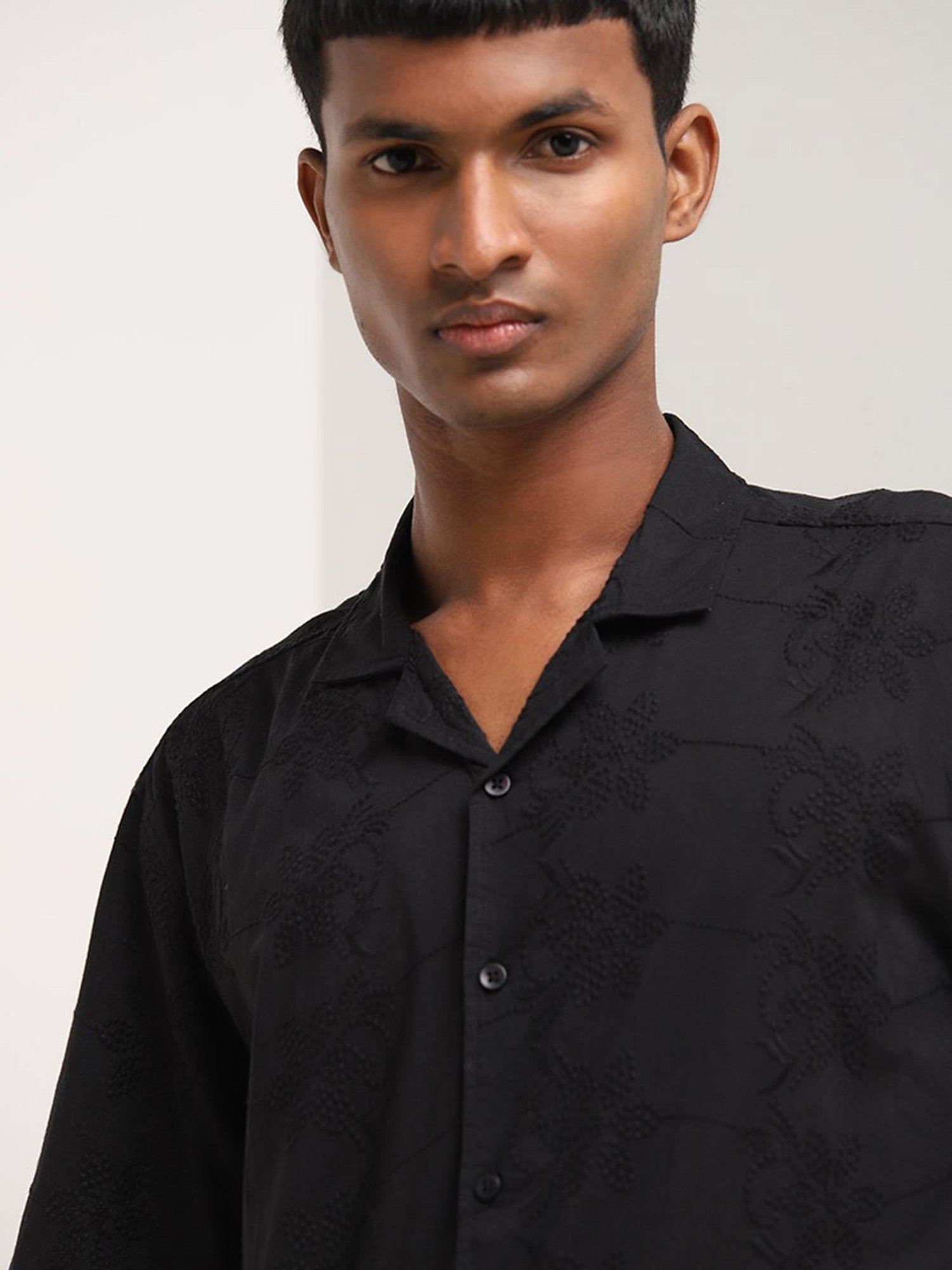 ETA by Westside Black Floral Embroidered Relaxed Fit Shirt