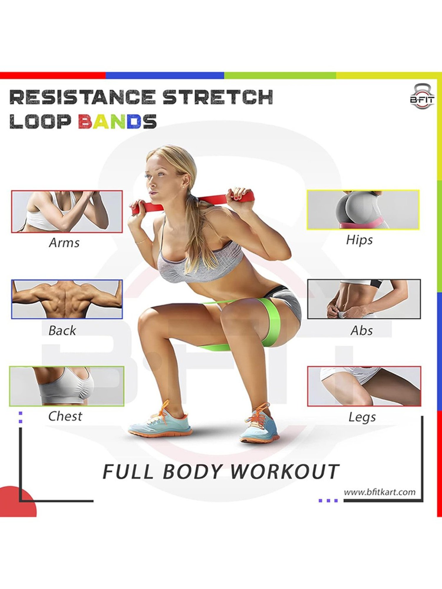 B Fit Resistance Loop Exercise Bands Set of 5 (Multicolor)