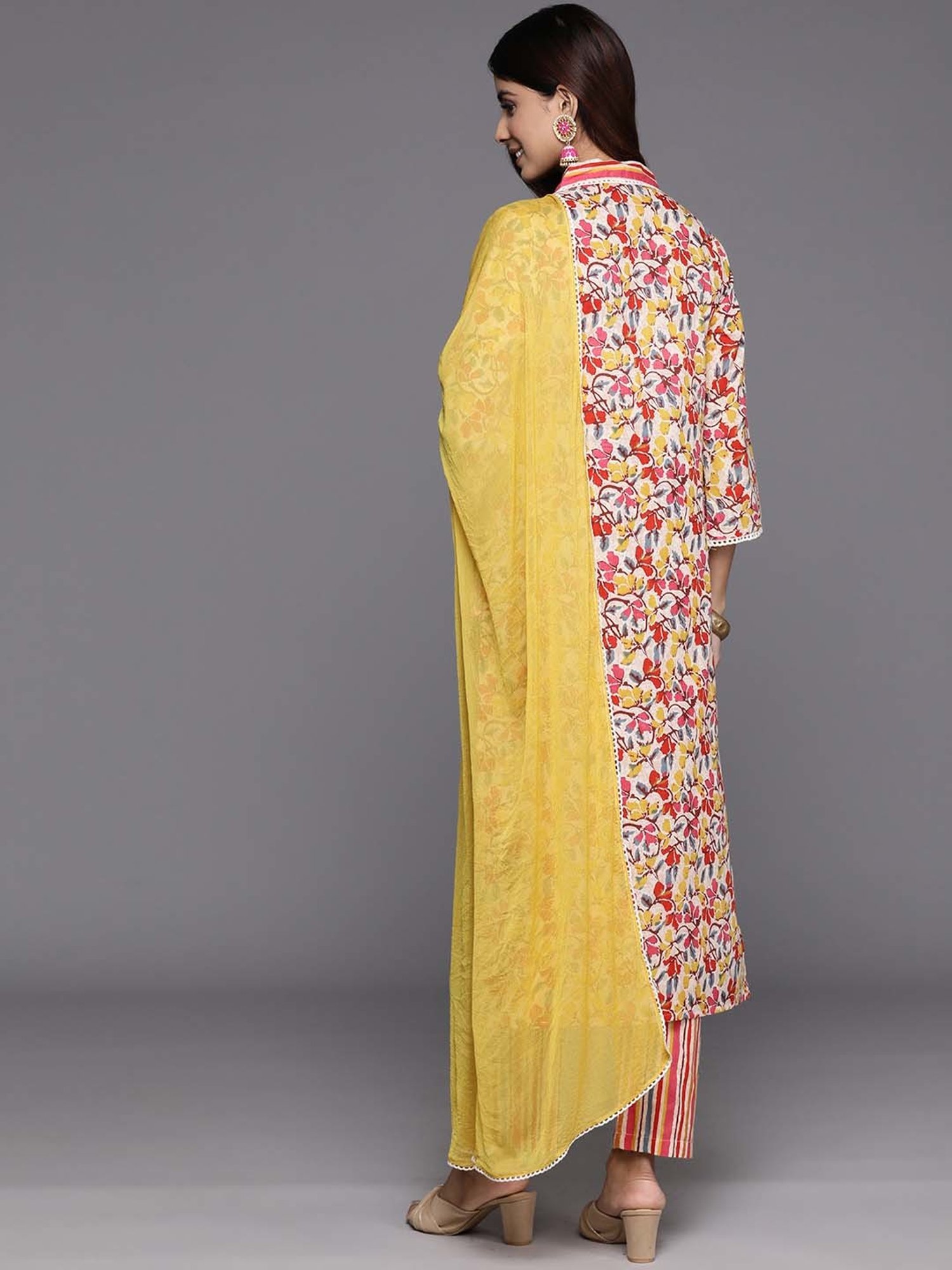 Varanga Multicolored Cotton Printed Kurta Pant Set With Dupatta